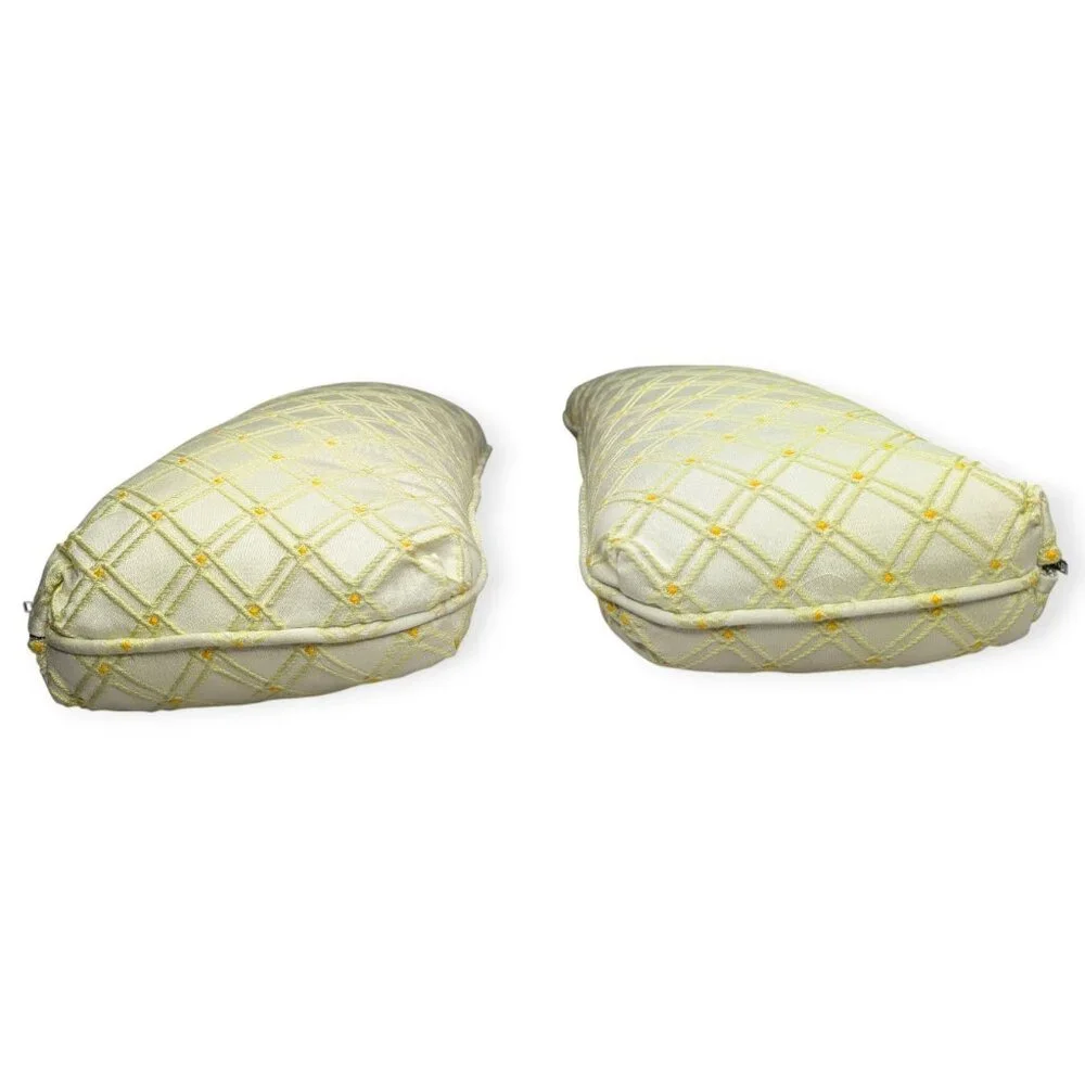 Vintage White & Yellow Pair of Long Rectangle Accent Pillows w/Removeable Covers